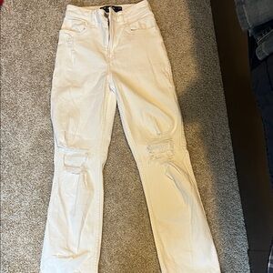 Hollister White High Rise Distressed Jeans